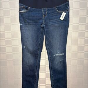 Old Navy Maternity Women’s Dark Wash Skinny Jeans with Light Distressing